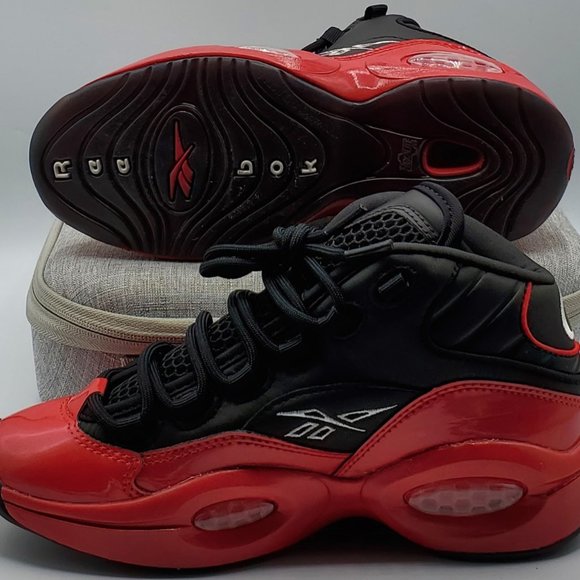 Reebok Question Mid Iverson Boys Size 4 Black/Red G57551 New - Picture 4 of 9